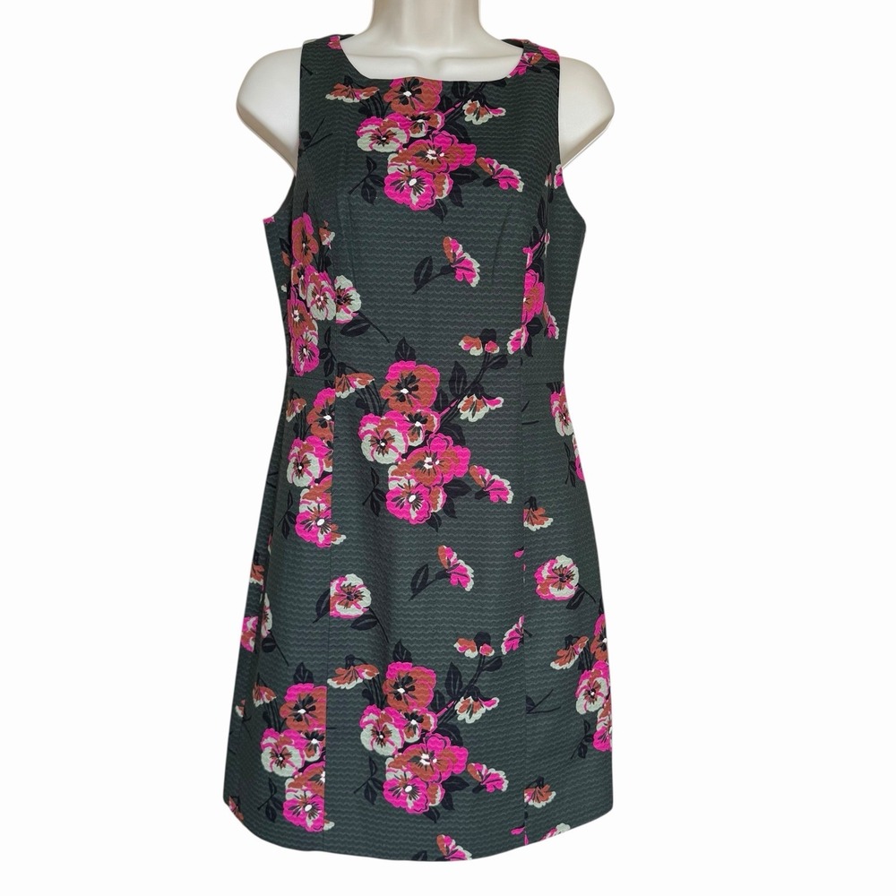 Fossil‎ Angelina Green Floral Sheath Dress Sz 4 Flowers Textured Retro Mod Lined